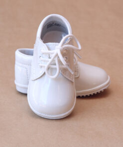 Angel Baby Boys Classic Patent White Lace Ups