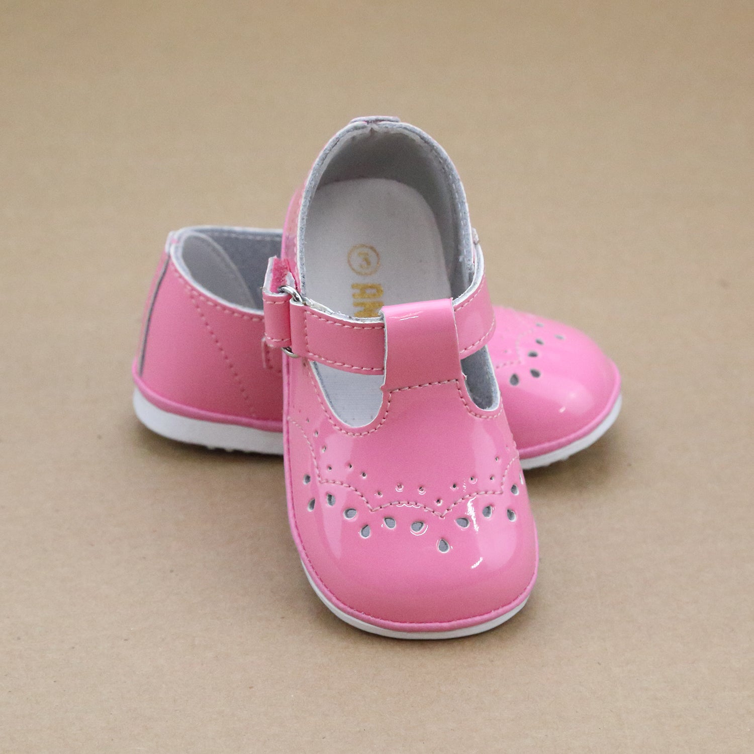 Angel Baby Girls Patent Malibu Pink T-Strap Leather Mary Janes