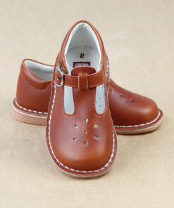 L'Amour Girls Waxed Leather T-Strap Mary Janes