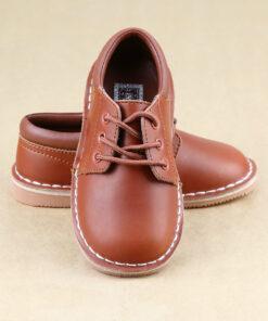 Tuck Boys Cognac Leather Mid-Top Lace Up Shoes