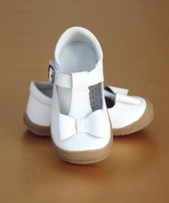 L'Amour Girls Classic White Stitched Bow Mary Jane