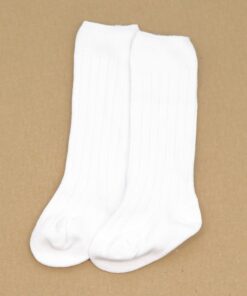 Ribbed Knee High Socks (White)