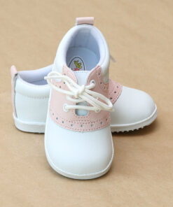 Angel Baby Girls Pink Leather Saddle Oxford Lace Up Shoe