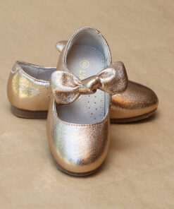 Girls Celia Crinkled Metallic Knotted Bow Flat